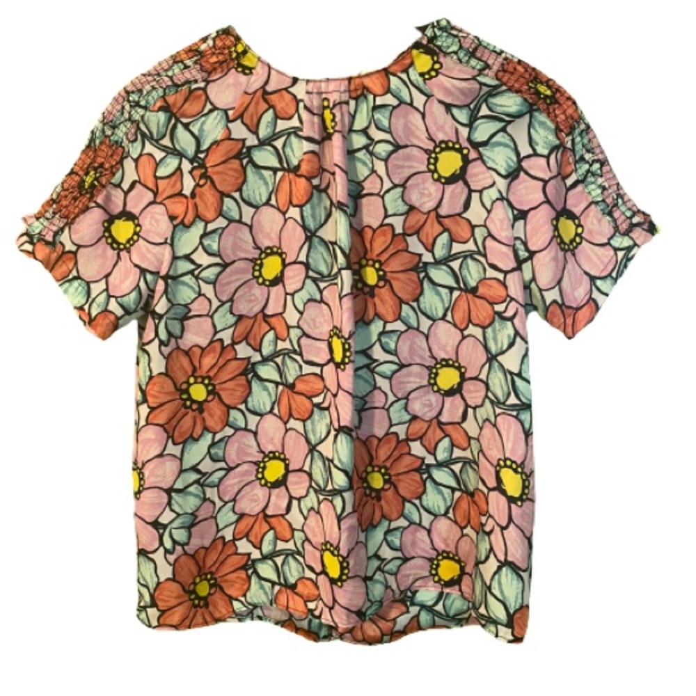 Zara floral short sleeves blouse with smocked shoulders